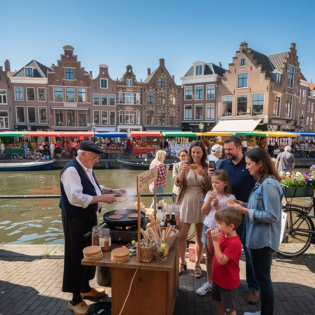 Een gids vertelt over de rijke geschiedenis van de stad tijdens een rondleiding door de smalle straatjes.
